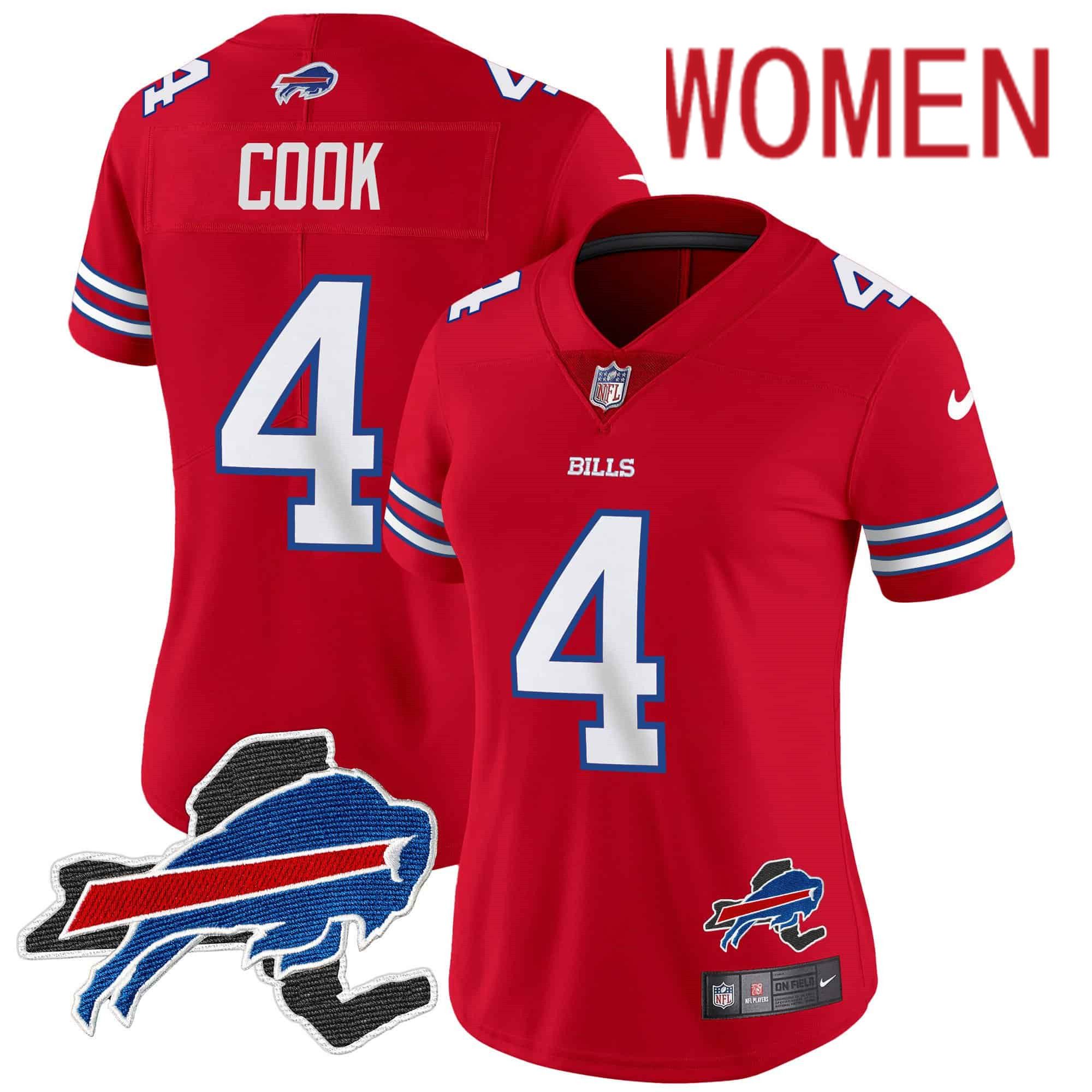 Women Buffalo Bills #4 Cook Red 2024 Nike Patch Vapor Limited NFL Jersey->women nfl jersey->Women Jersey